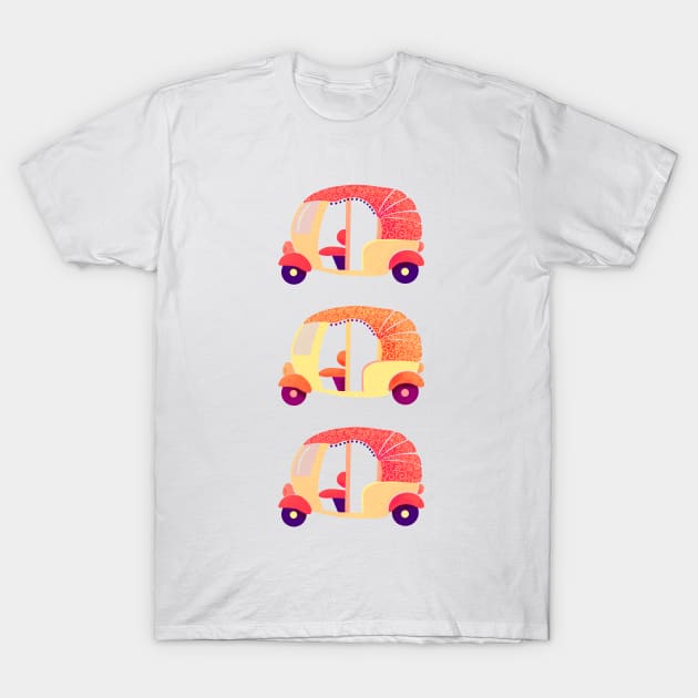 Orange and red hippie rickshaws T-Shirt by Home Cyn Home 